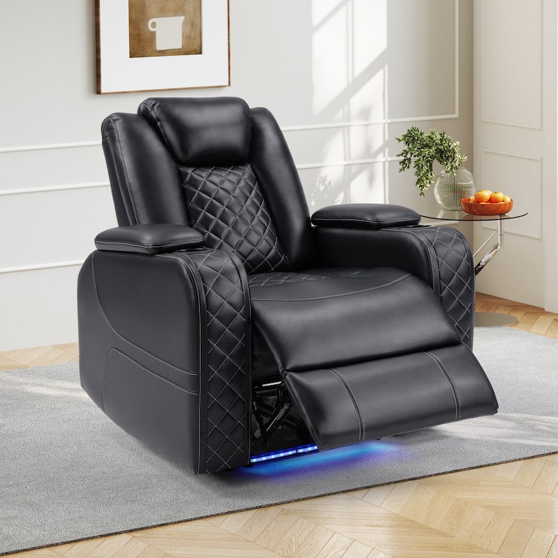Power Recliner Chair with USB/Type-C Ports and Ambient Lighting, Faux Leather Home Theater Seating with Adjustab
