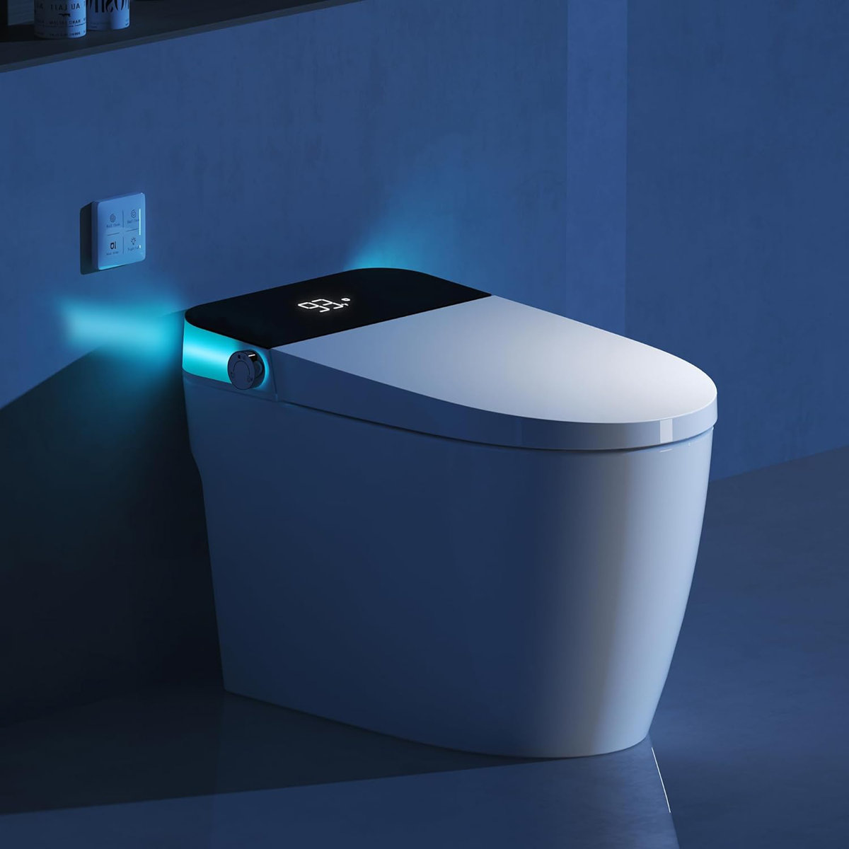 Smart Toilet With Heated Seat & Auto Flushing, Slow Close, Night Light, Remote Control, Water-Saving Siphon Dual Flush, Emergency Flush, Smart Toilet Without Bidet WE25072301