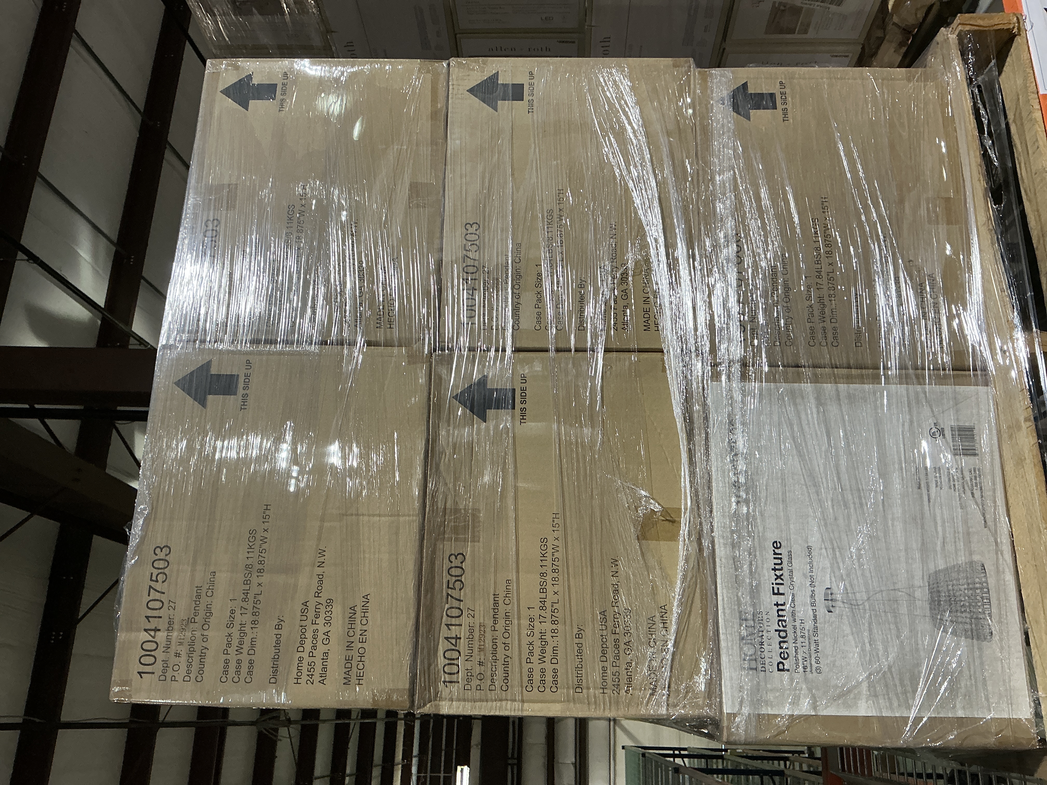 Pallet of 12 Beatrice 3-Light 16 in. Polished Nickel Crystal Pendant.