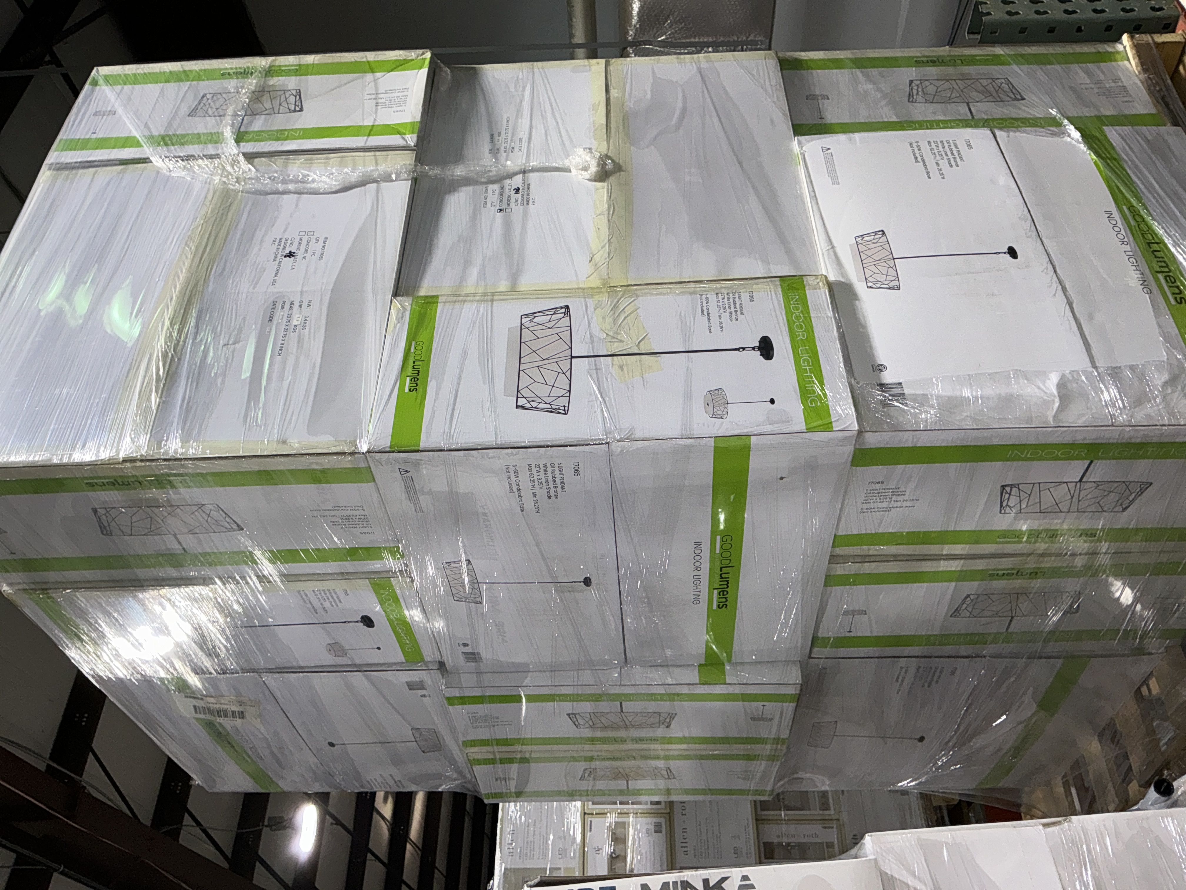 Pallet of 18 (5 LIGHT PENDANT Oil Rubbed Bronze White Linen Shade)