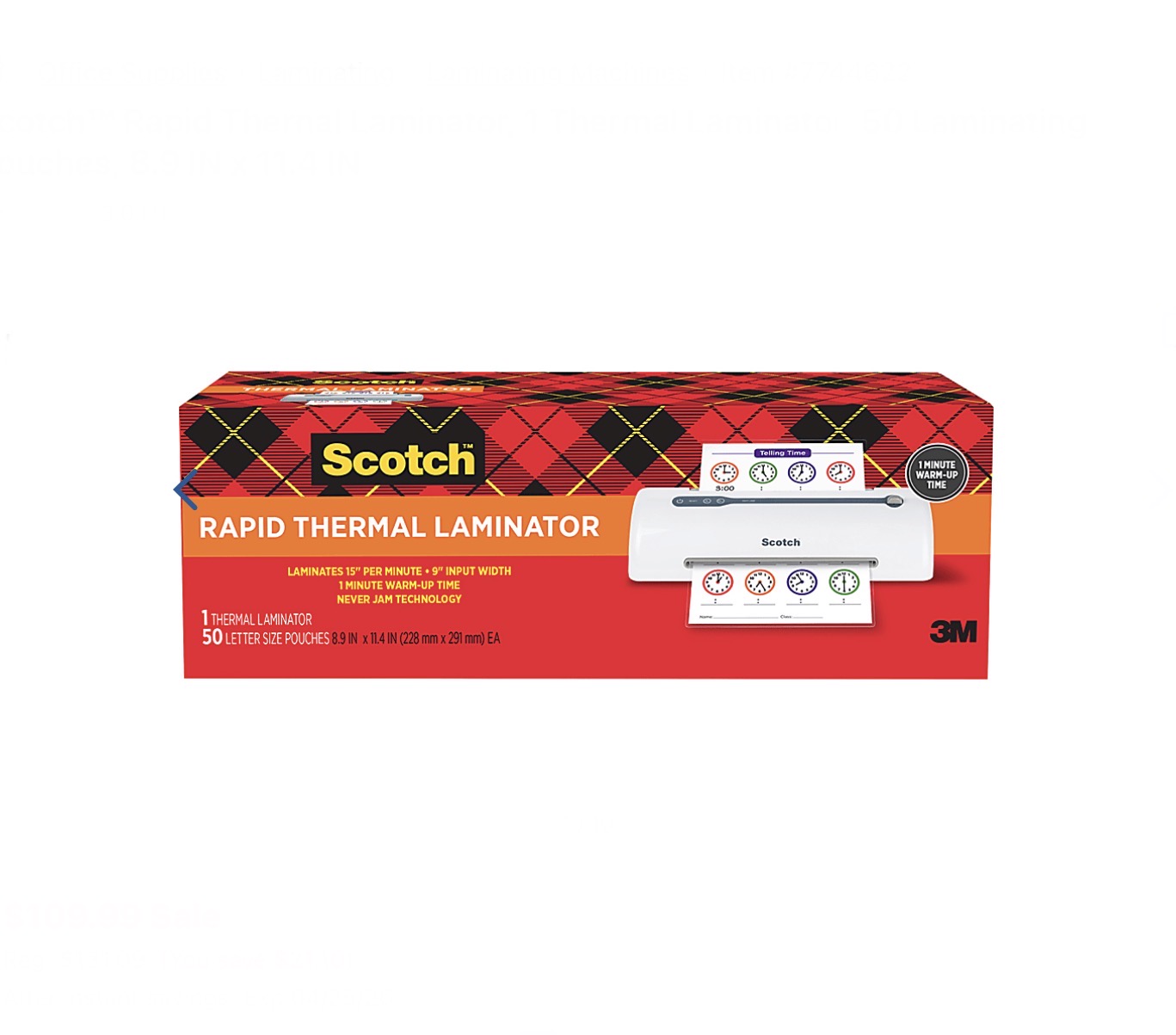 Scotch™ Rapid Thernal Laminator, 1 Thermal Laminator, 50 Laminating Pouches, 8.9 IN x 11.4 IN