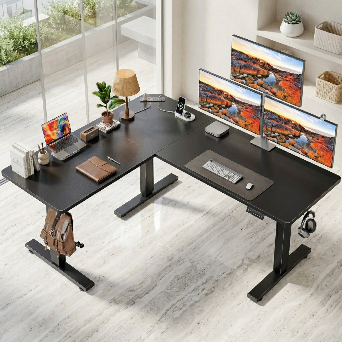 L-shaped Standing Desk – Adjustable Height Electric Desk With Memory Controller